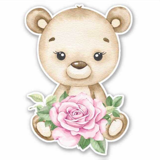 Ours en peluche Ours bébé Ours rose mignon Sticker (Devant)