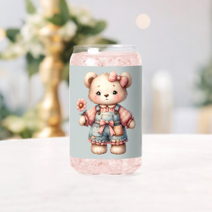 Ours en peluche pastel tenant une fleur et portant