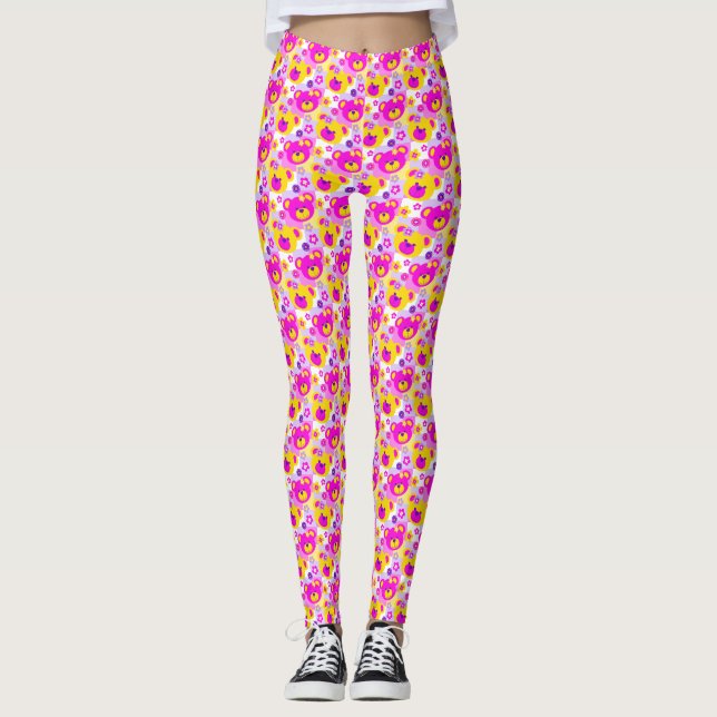 Ours en peluche rose jaune violet leggings (Devant)