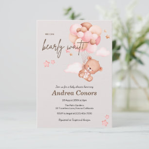Ours et ballons roses Invitation Baby shower