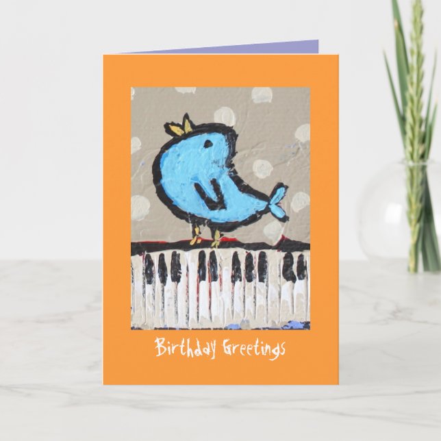 ours et piano, carte de voeux d'anniversaire (Devant)