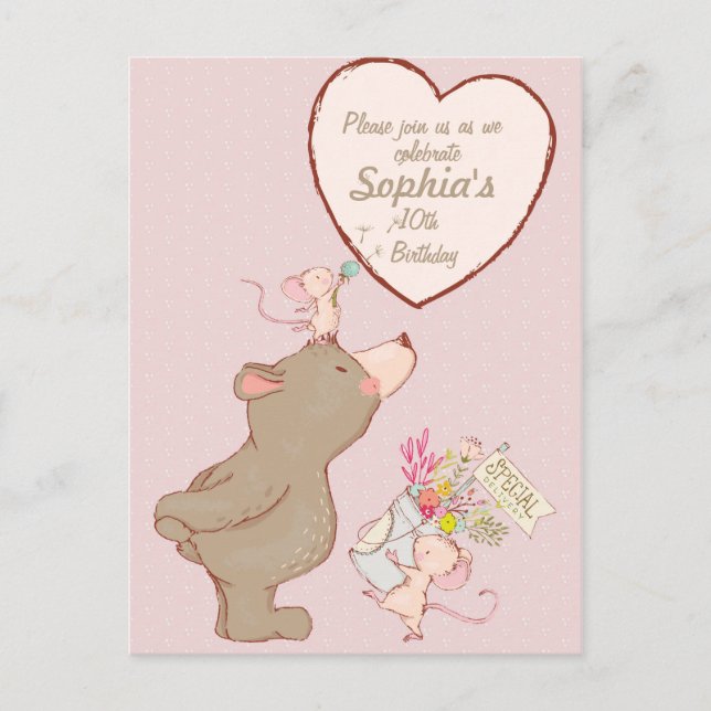 Ours et souris Enfants Invitation Anniversaire (Devant)
