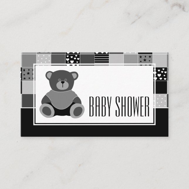 Ours Gris Patchwork, Baby shower Invitation Billet (Devant)