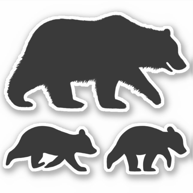 Ours Grizzli avec Cubs Silhouettes Stickers Vinyle (Devant)