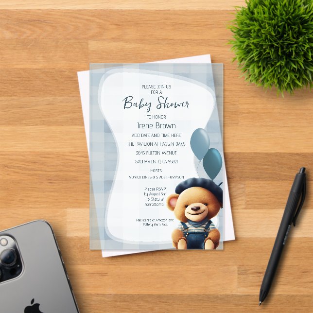Ours Jean Baby shower Blue Acrylique Invitation (Insitu (Carte d'invitation))