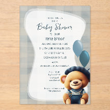 Ours Jean Baby shower Blue Acrylique Invitation