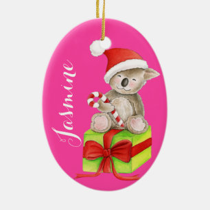 Ours koala mignon nommé ornement de Noël rose