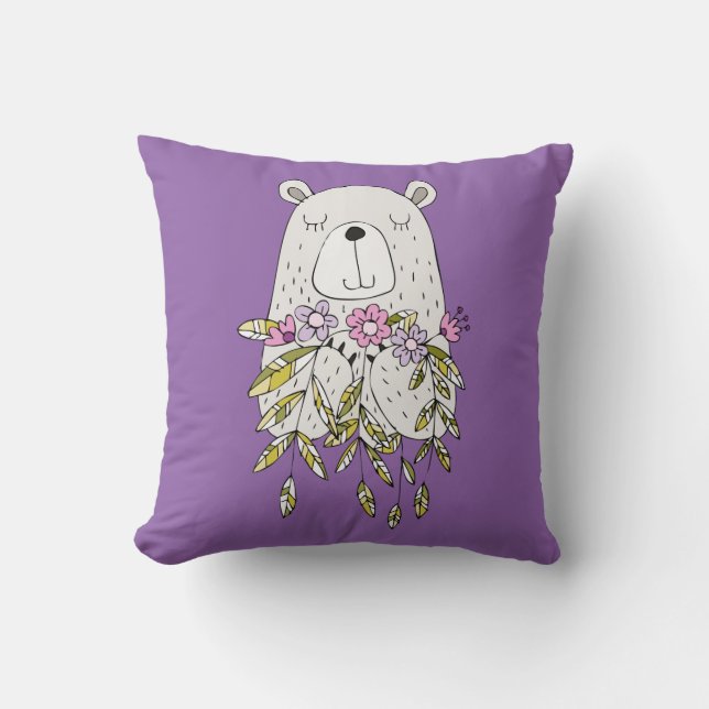 Ours mignon Avec Fleurs Jeter Oreiller (Recto)