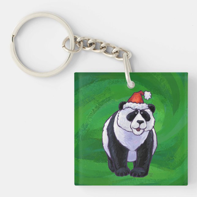 Ours mignon Panda à Santa Hat sur Vert (Devant)