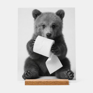Ours mignon tenant du papier toilette, humour mini