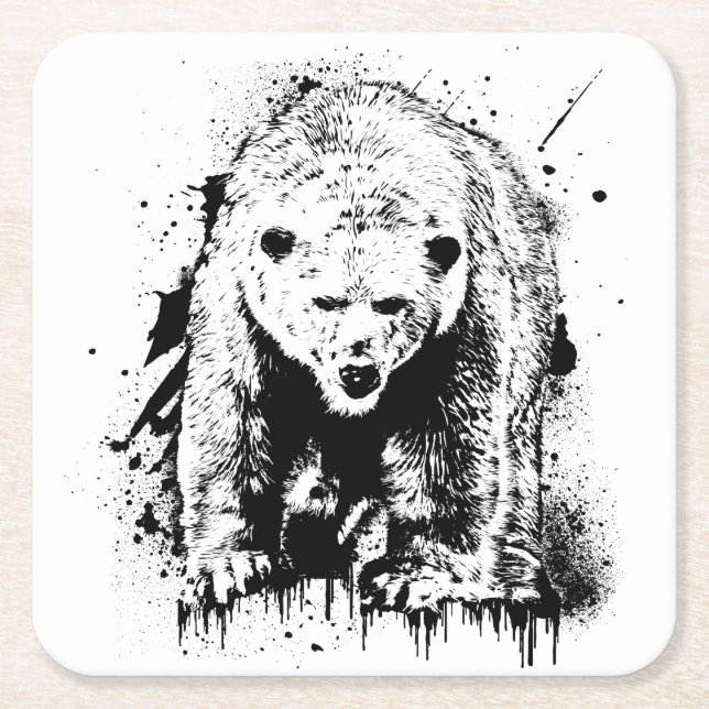 Ours Polaire Animal Vie Sauvage Nature Aventure Square Paper Coaster (Front)