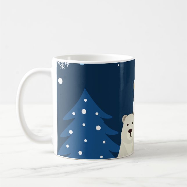 Ours polaire avec 2 petits sur une tasse de café (Gauche)