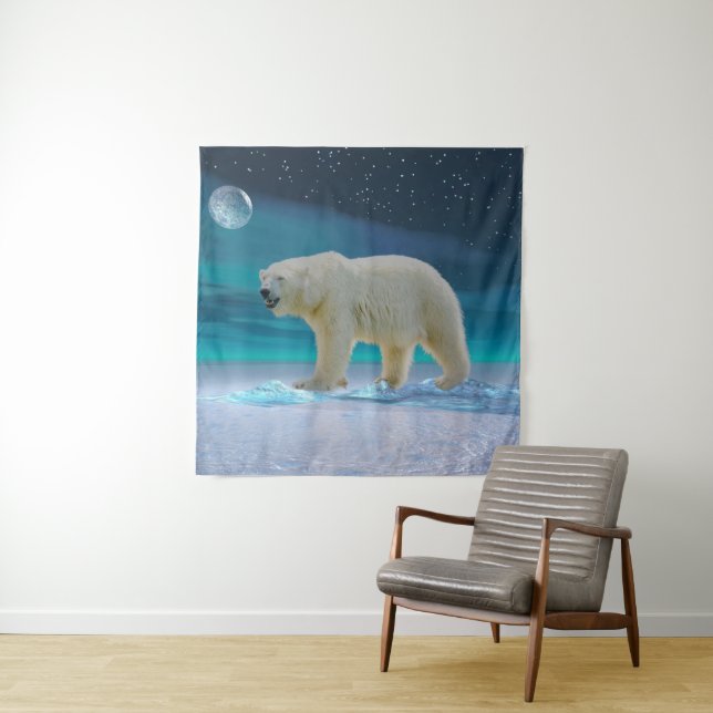 Ours polaire dans la tapisserie lune (En situation)