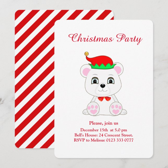 Ours polaire de Noël sur invitation de la fête bla (Devant / Derrière)