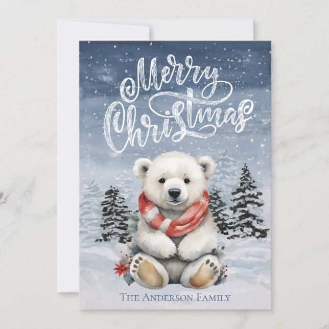 Ours polaire douillet avec carte de Noël rouge Éch (Devant)