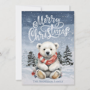 Ours polaire douillet avec carte de Noël rouge Éch