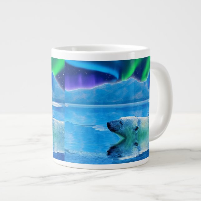 Ours polaire et lumière du Nord Jumbo Soupe Mug (Devant droit)