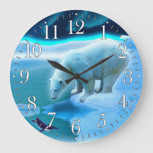 Ours polaire et manchot arctique Aurora Horloge d'