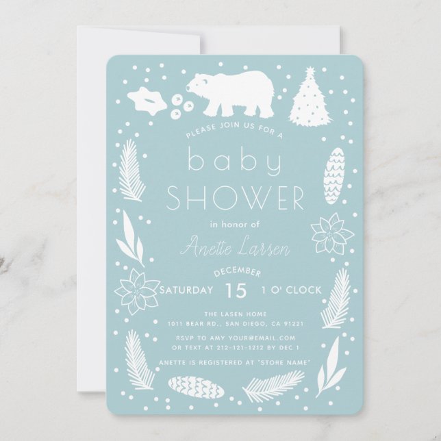 Ours polaire Foliage Baby shower Invitation (Devant)