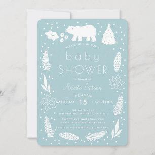 Ours polaire Foliage Baby shower Invitation