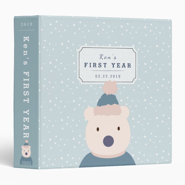Ours polaire Hiver Bébé Livre photo Classeur bleu (Devant/Côté)