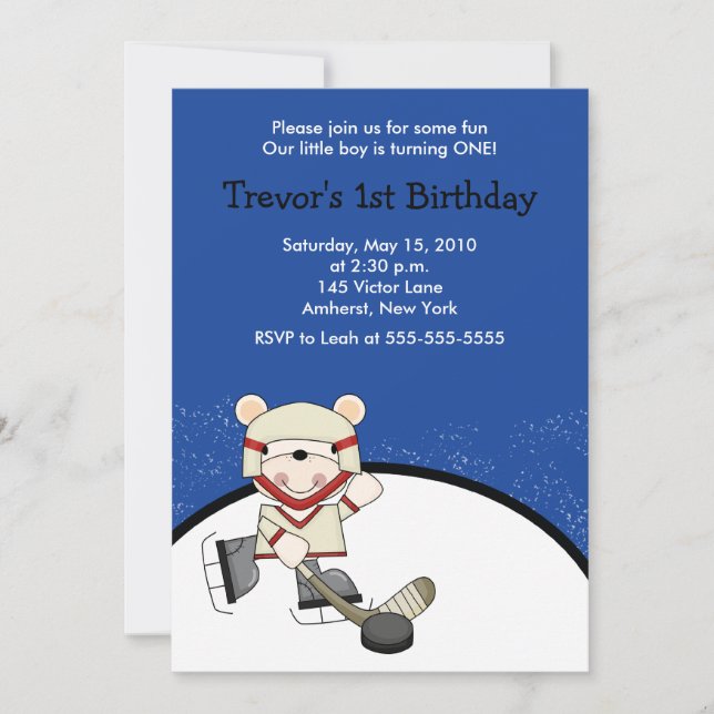 Ours polaire Hockey Sports Invitation Anniversaire (Devant)
