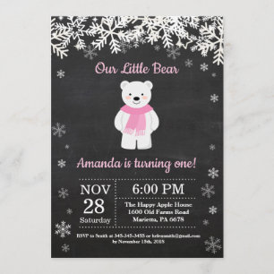 Ours polaire Invitation d'anniversaire fille d'hiv
