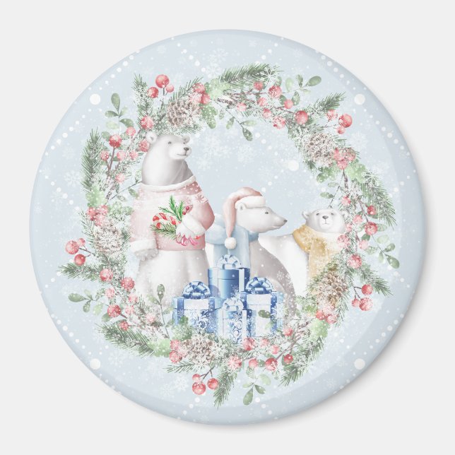 Ours polaire Magnet de couronne de Noël (Devant)