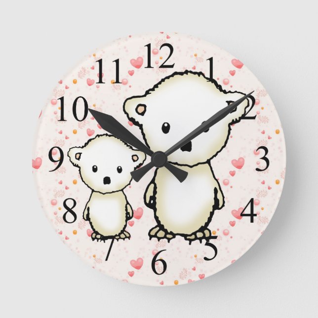 Ours polaires et Coeurs Enfants Horloge murale (Recto)