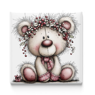 Ours rose Baies de Noël Aimant de Noël