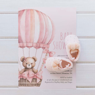 Ours rose dans le Baby shower de ballon Invitation