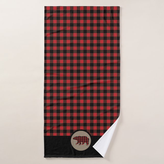 Ours rouge de plaid de Buffalo (Serviette de bain)