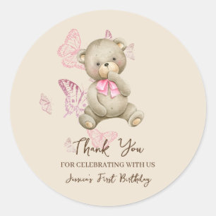 Ours Teddy Avec Sticker Papillons Rose