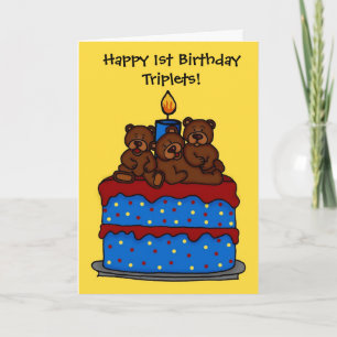 ours triplet sur la carte de gâteau 1er anniversai