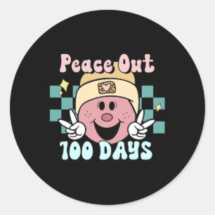 Out 100 Days Of School Smile Face Retro Groovy Tea Classic Round Sticker