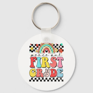 Out 1st Grade Retro Groovy Happy Last Day Of Schoo Keychain
