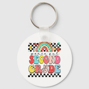 Out 2nd Grade Retro Groovy Happy Last Day Of Schoo Keychain