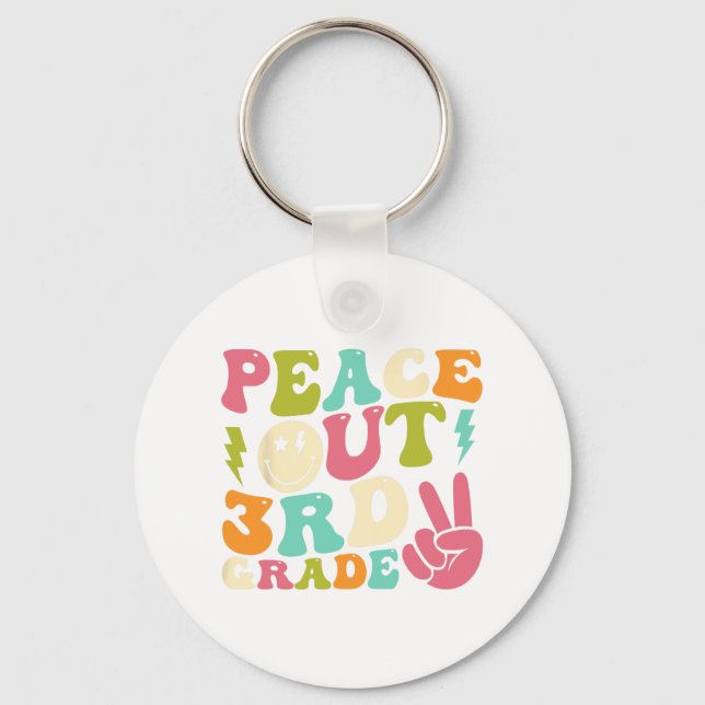 Out 3rd Grade Groovy Graduation Last Day Of School Keychain (Front)