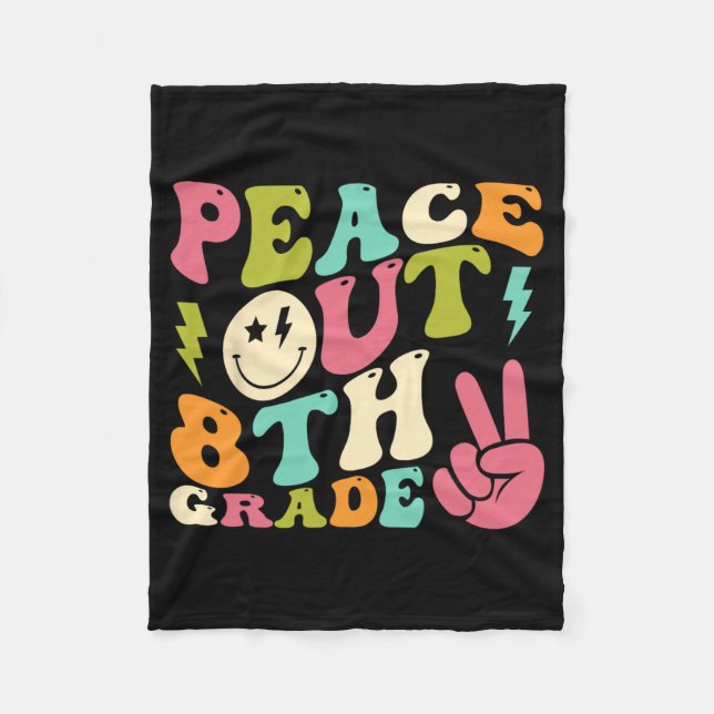 Out 8th Grade Groovy Graduation Last Day Of School Fleece Blanket (Front)