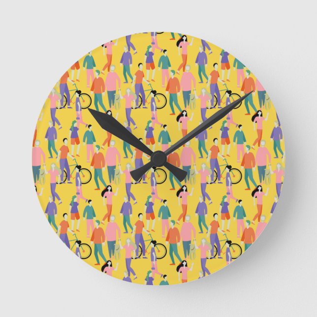 Out and About People Pattern Round Clock (Front)