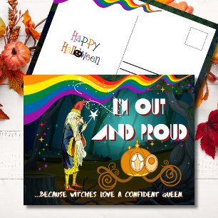 Out and Proud Rainbow Wizard Halloween Holiday Postcard