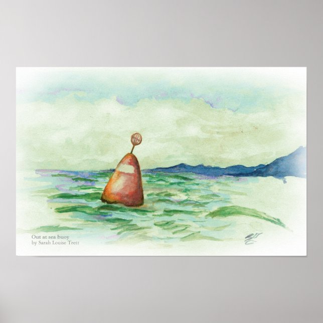 Out at sea Buoy watercolor sketch print (Front)