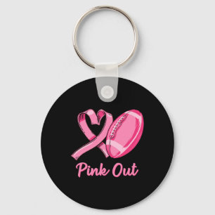 Out Breast Cancer Awareness Bleached Football Mom Keychain