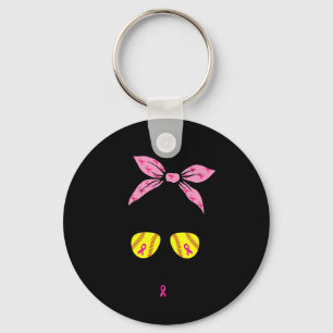 Out Breast Cancer Awareness Softball Mom Women  Keychain
