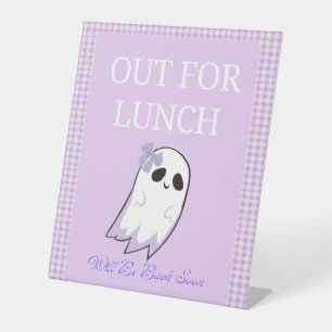 Out For Lunch Cute Purple Ghost Bow Pedestal Sign