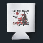 Out Here Balling Basketball Sport Xmas Christmas Can Cooler<br><div class="desc">funny Christmas basketball,  Santa dunking,  out here balling,  xmas 2025 sports,  basketball holiday shirt,  dunking Santa,  Christmas baller design,  basketball humour,  athletic xmas tee,  Santa basketball 2025</div>