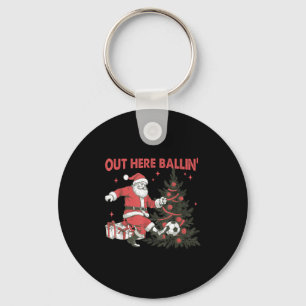 Out Here Balling Santa Soccer Christmas Tree Srt L Keychain