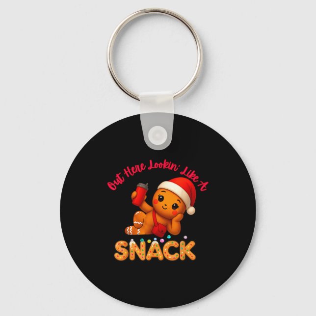 Out Here Looking Like A Snack Funny Xmas Light Gin Keychain (Front)