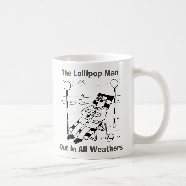 Out In All Weathers. Lollipop Man Sunbathing Coffee Mug (Right)