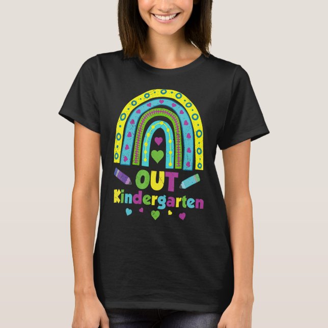 Out Kindergarten Boho Rainbow Peace School Kinder  T-Shirt (Front)